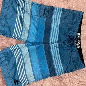 Blue striped bathing suit trunks